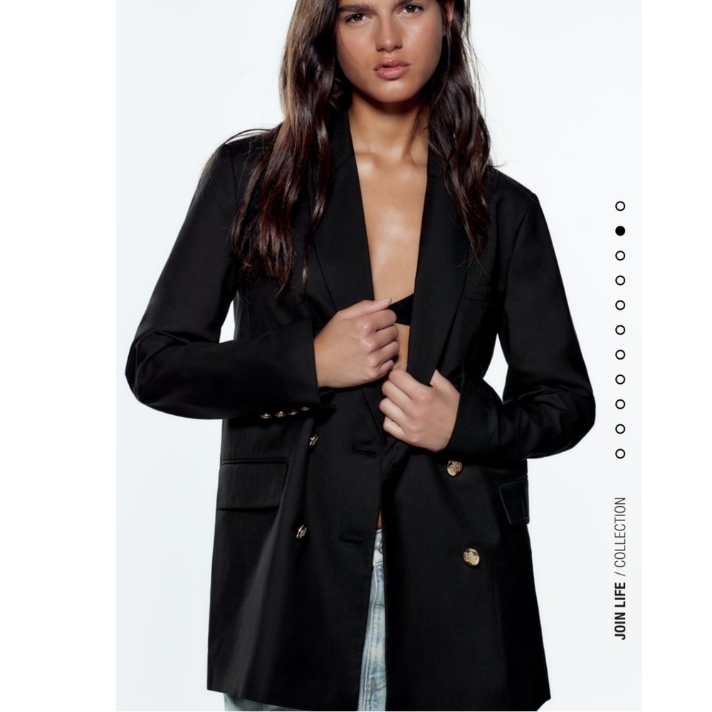 Zara * Double Breastead Blazer Long Black Size XS S M - Picture 7 of 16